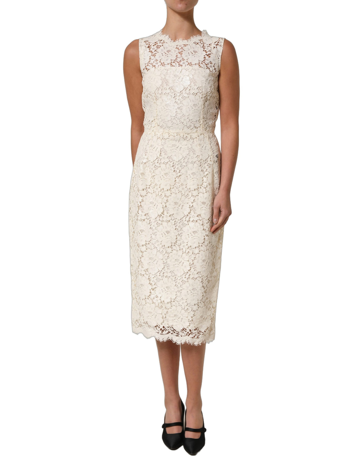 Dolce & Gabbana White Lace Midi Dress - Timeless Elegance