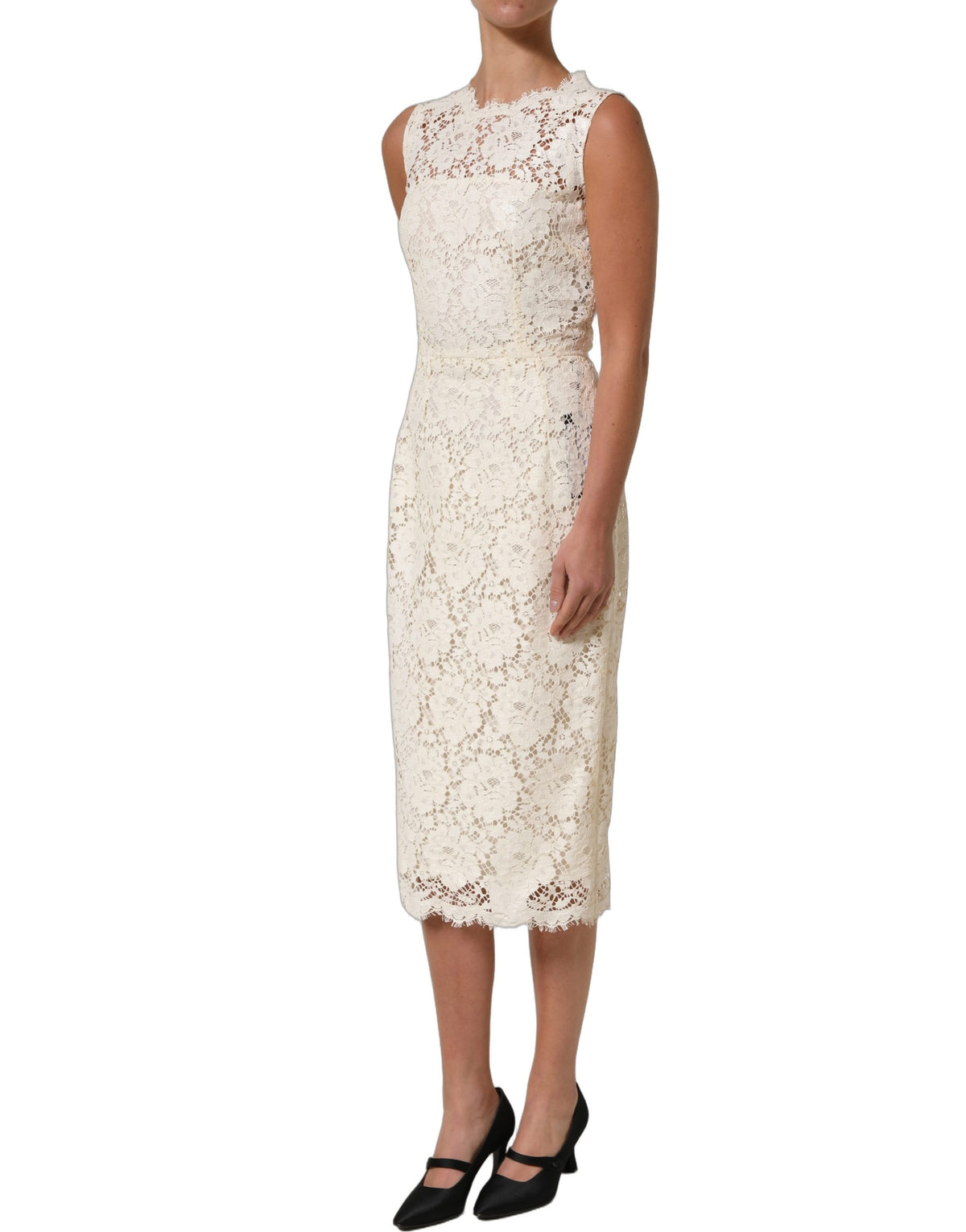 Dolce & Gabbana White Lace Midi Dress - Timeless Elegance