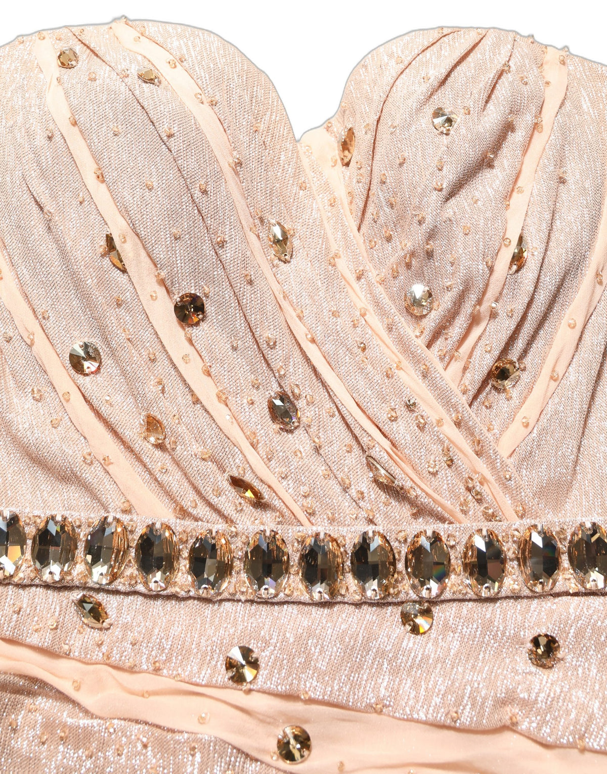 Dolce & Gabbana Nude Embellished Strapless Evening Gown