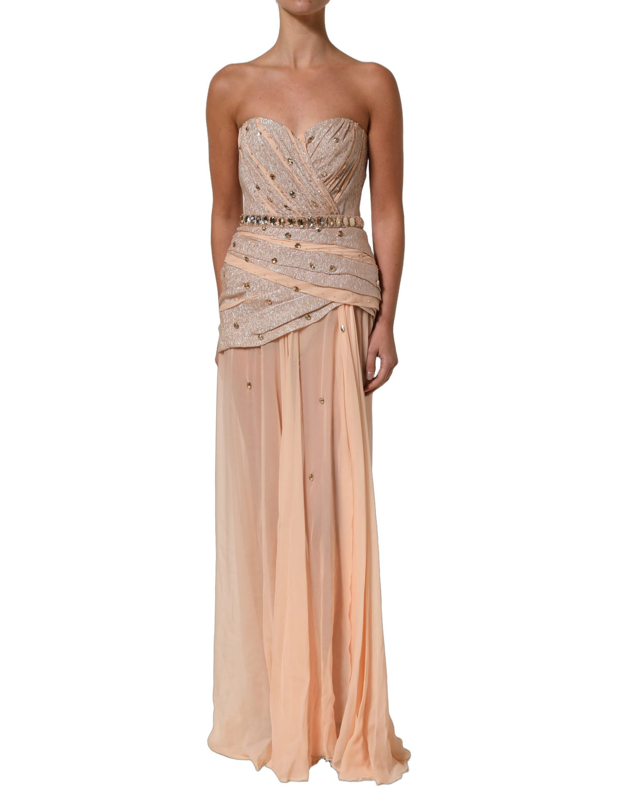 Dolce & Gabbana Nude Embellished Strapless Evening Gown