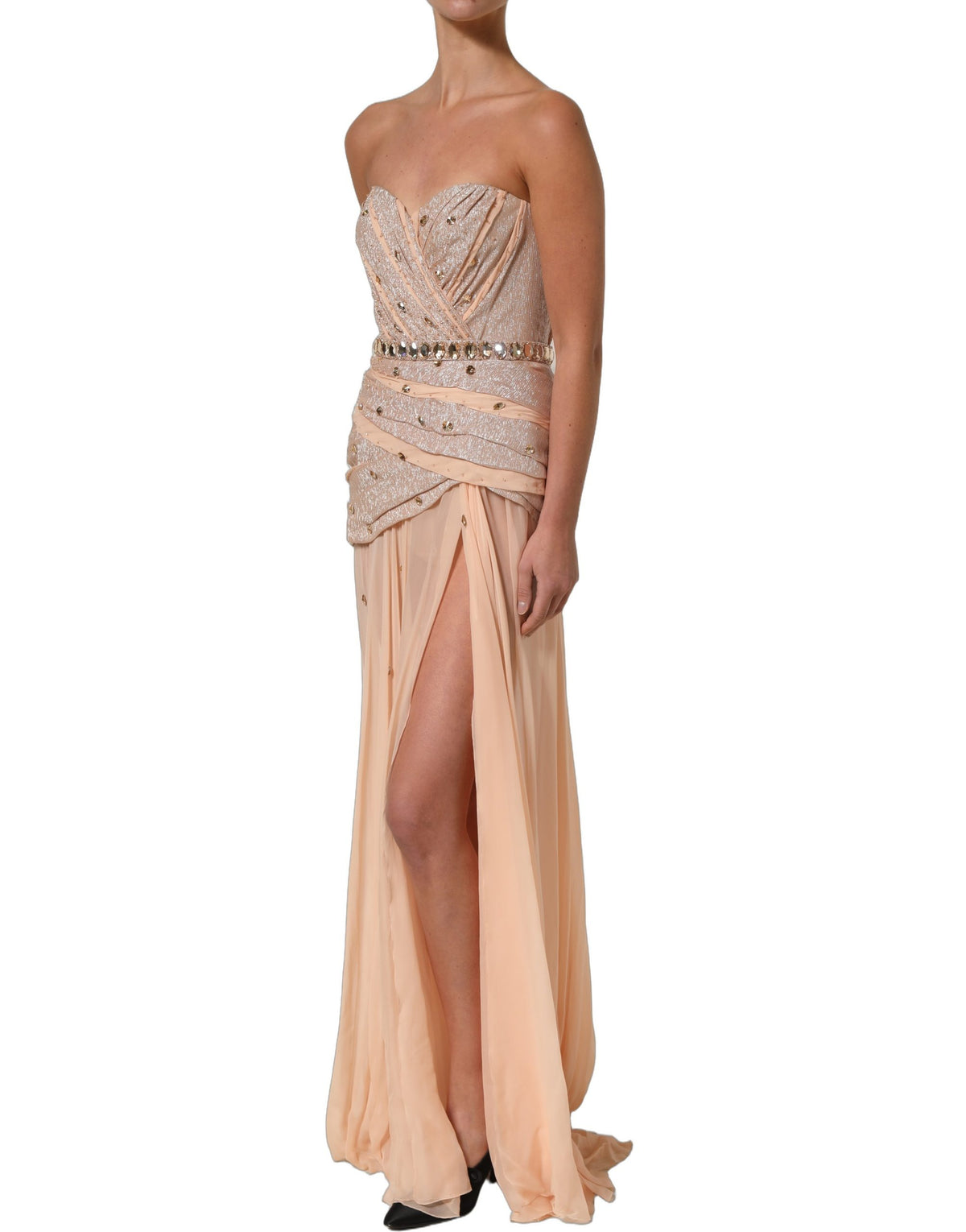 Dolce & Gabbana Nude Embellished Strapless Evening Gown Luxury