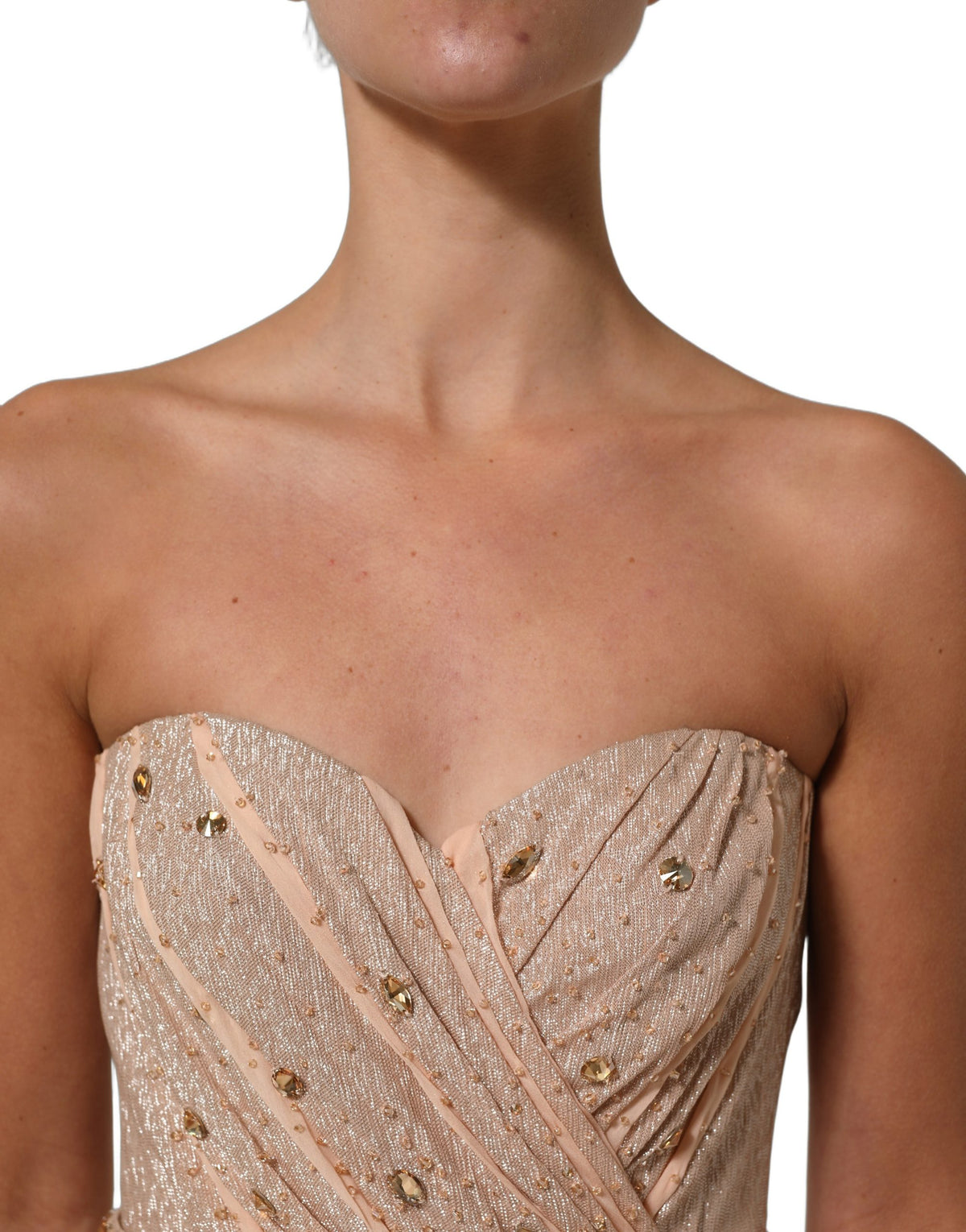 Dolce & Gabbana Nude Embellished Strapless Evening Gown