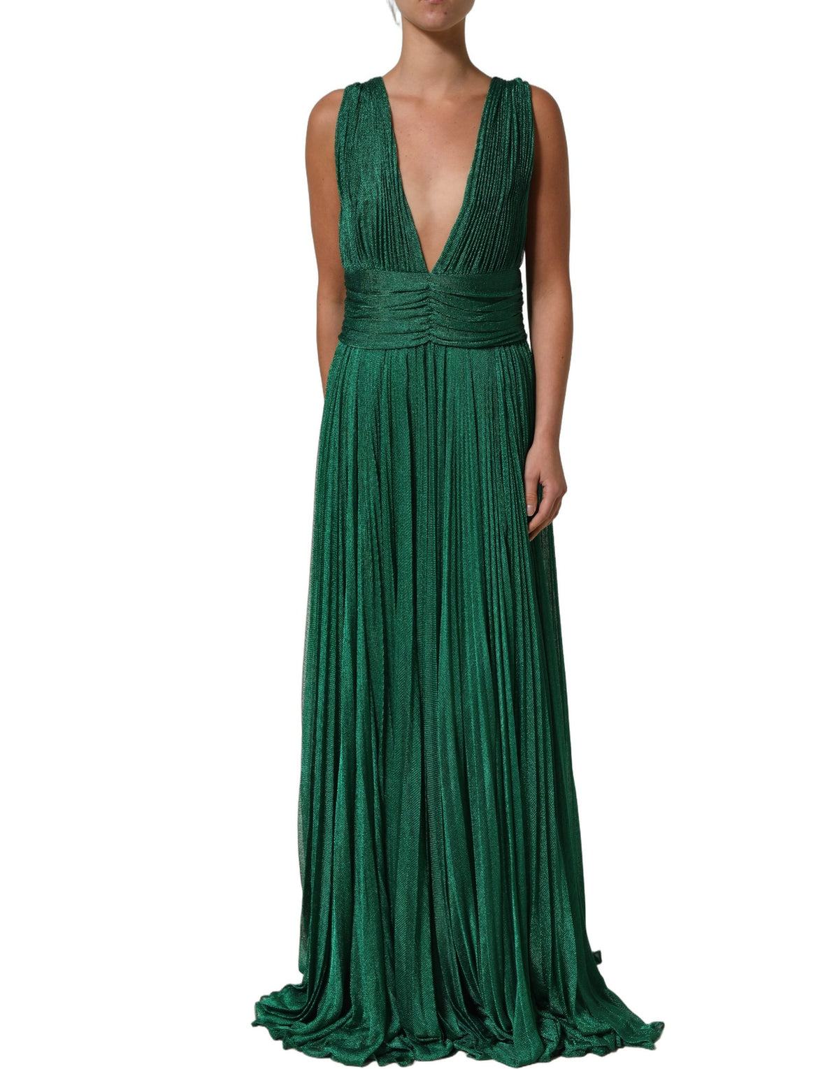 Dolce & Gabbana Metallic Green Plissé Gown - Haute Couture Elegance