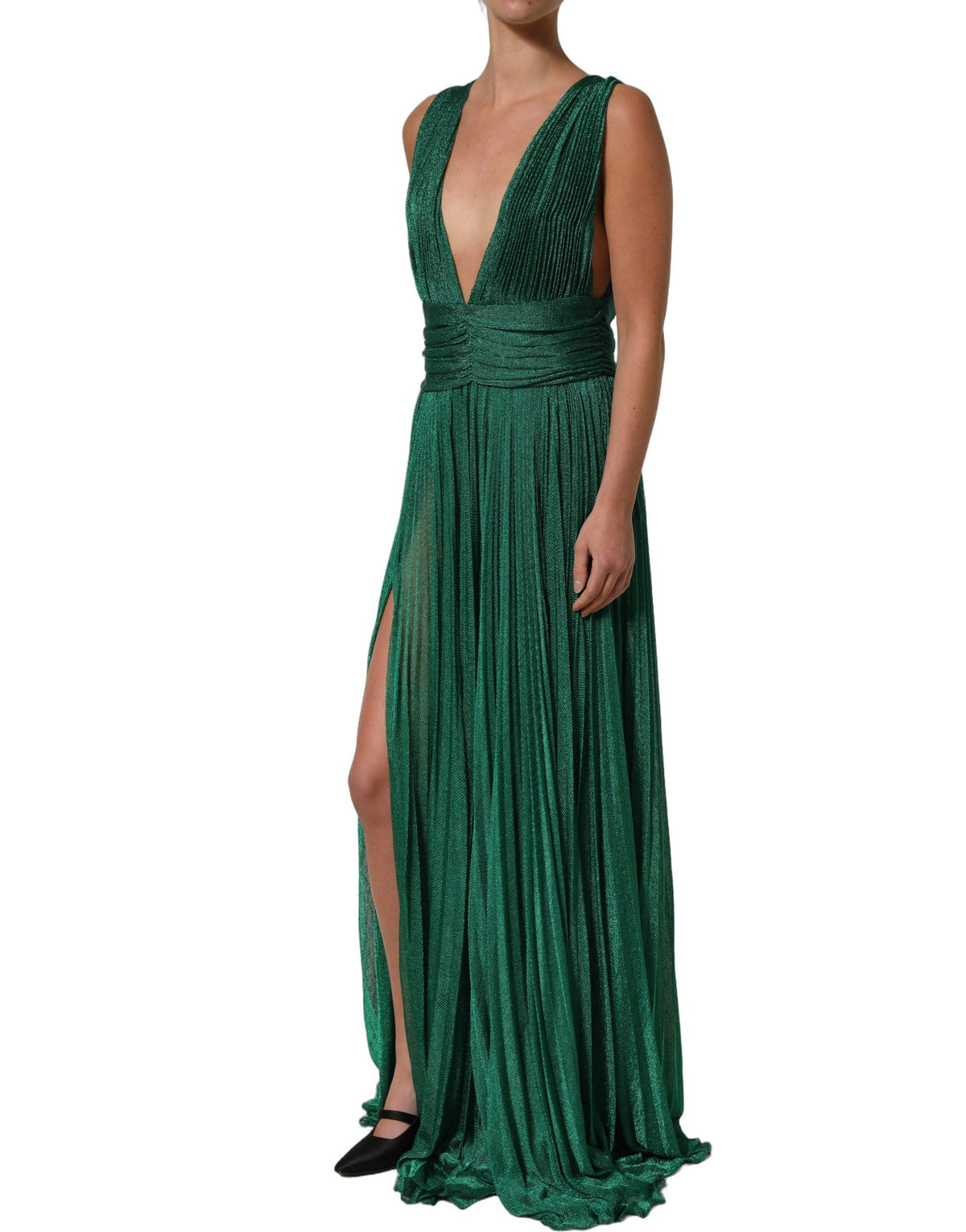 Dolce & Gabbana Metallic Green Plissé Gown - Haute Couture Elegance