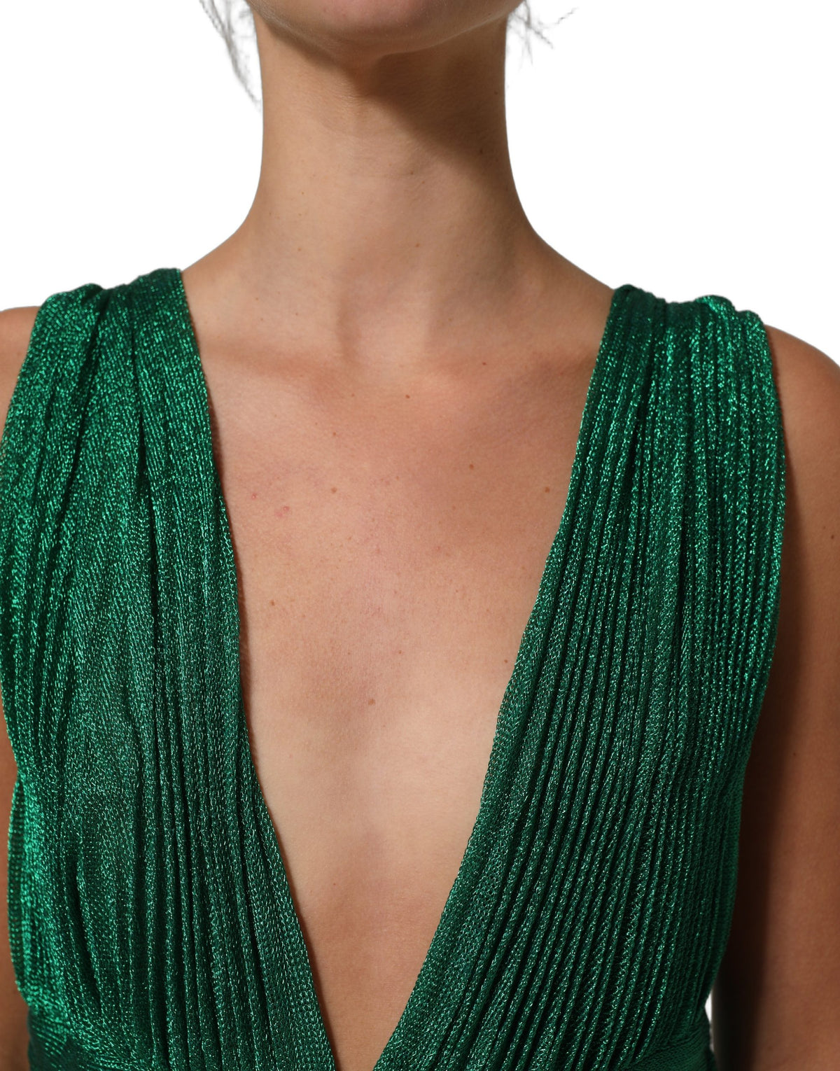 Dolce & Gabbana Metallic Green Plissé Gown - Exquisite Luxury
