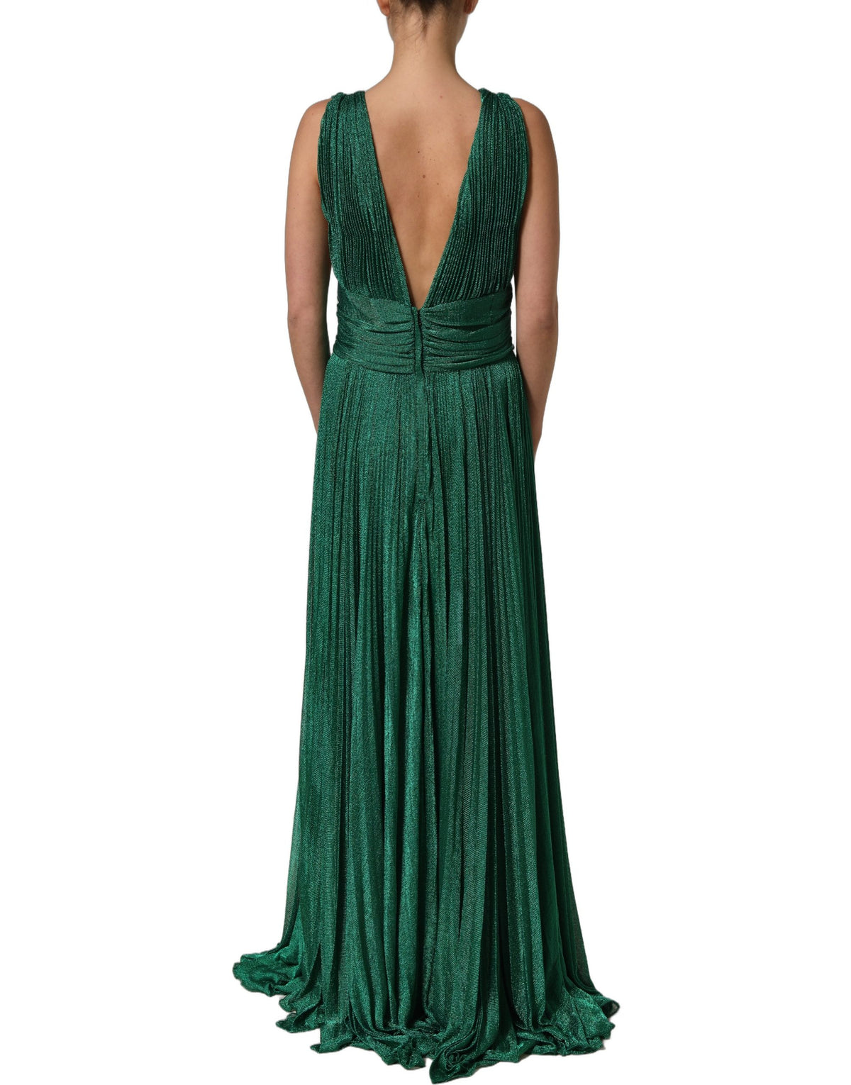 Dolce & Gabbana Metallic Green Plissé Gown - Haute Couture Elegance