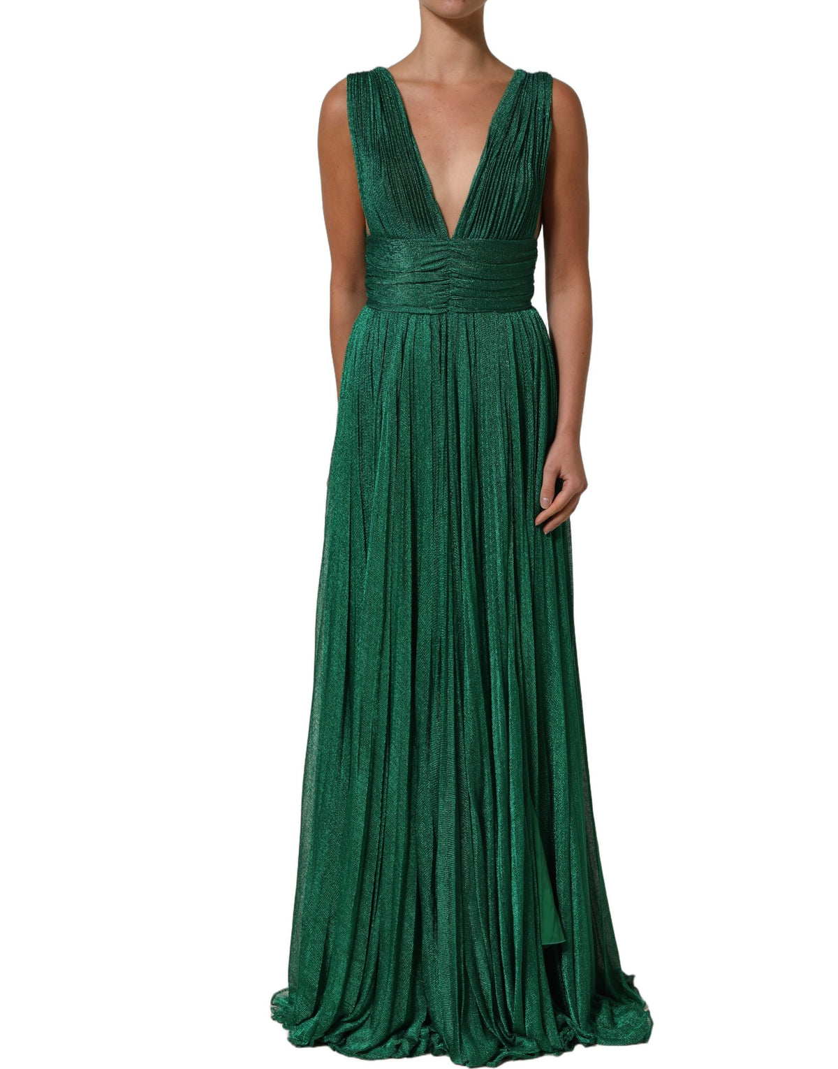 Dolce & Gabbana Metallic Green Plissé Gown - Timeless Luxury