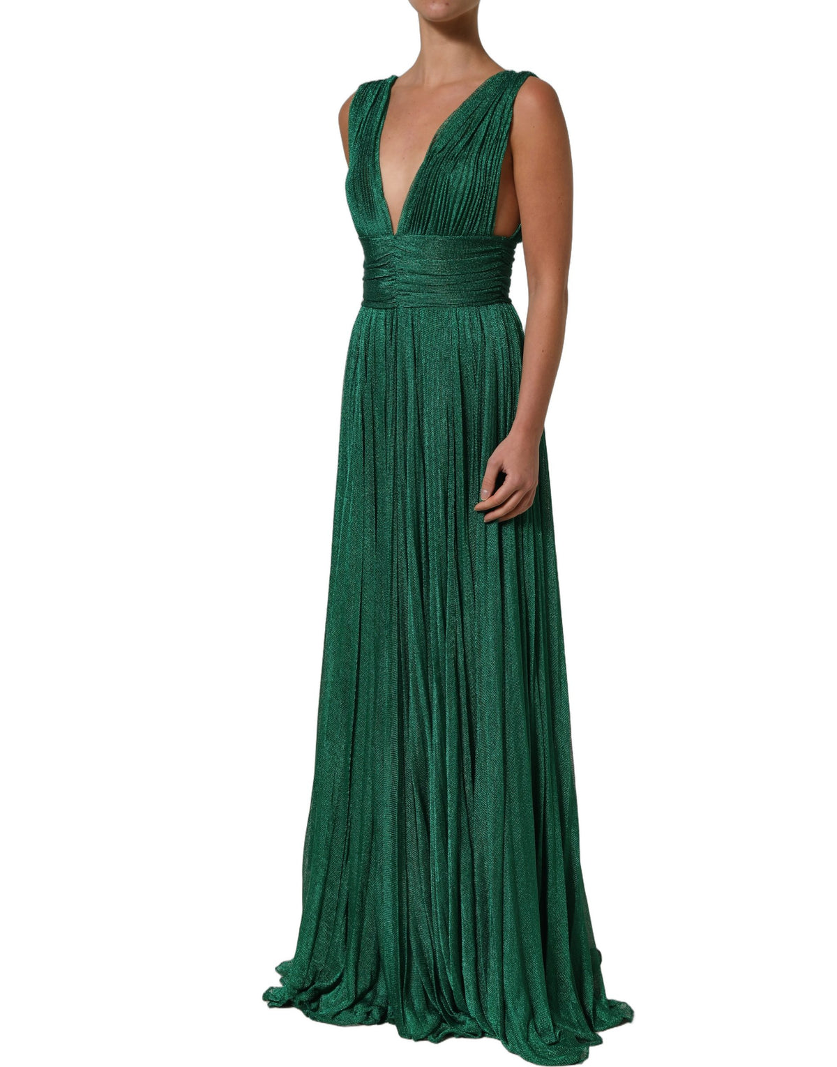 Dolce & Gabbana Metallic Green Plissé Gown - Timeless Elegance