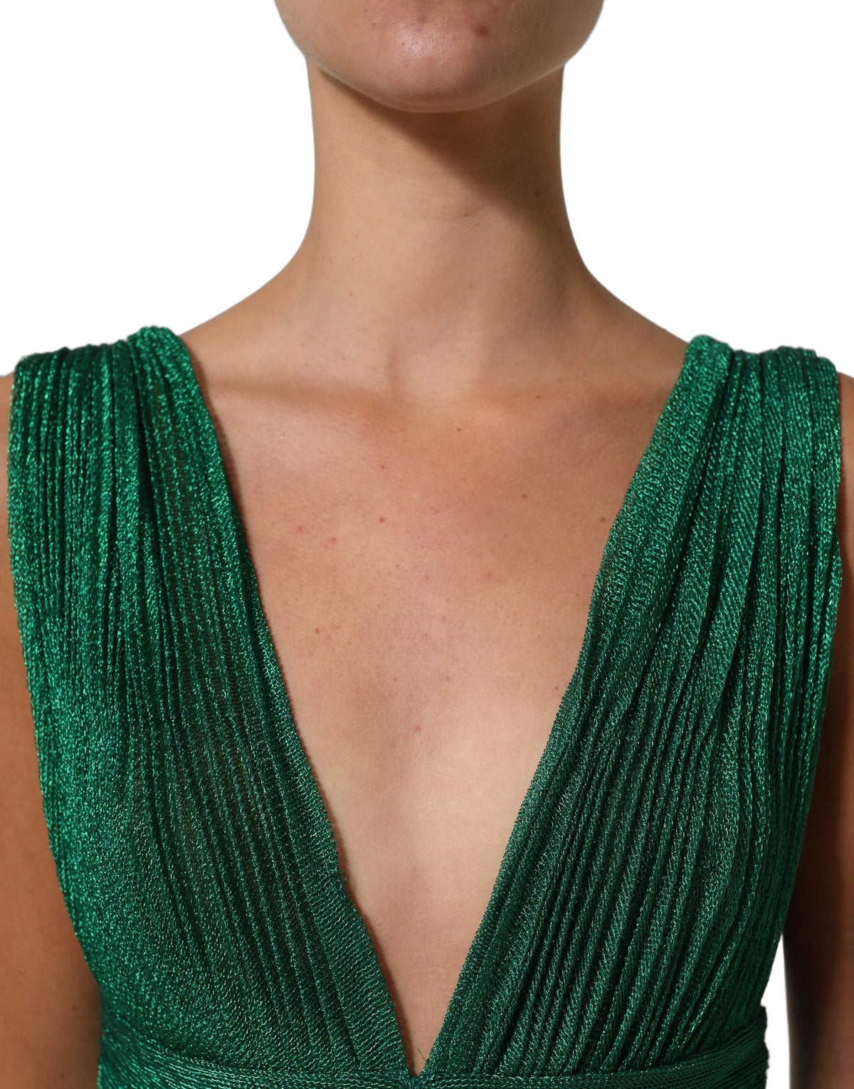 Dolce & Gabbana Metallic Green Plissé Gown - Timeless Luxury