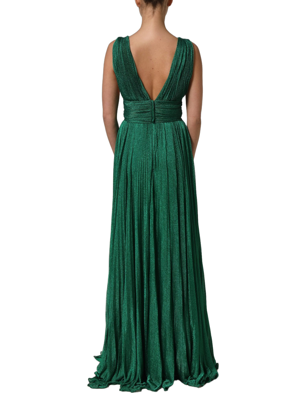 Dolce & Gabbana Metallic Green Plissé Gown - Timeless Elegance