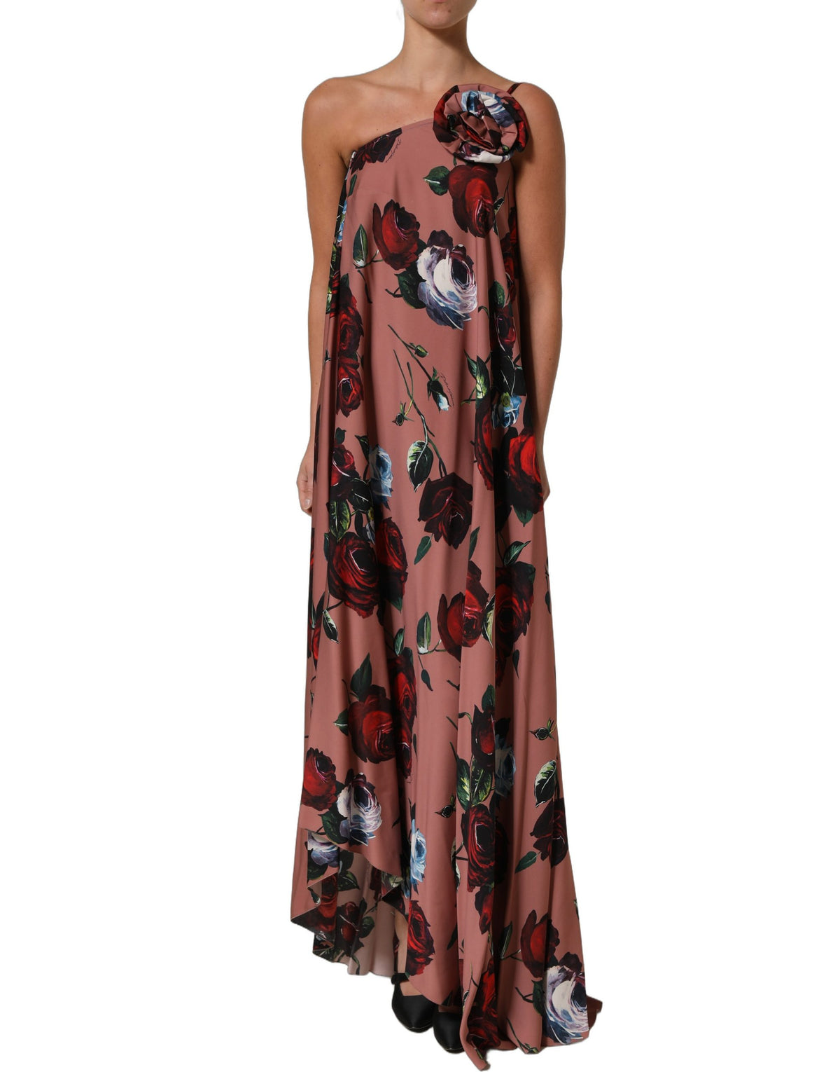 Dolce & Gabbana Dusty Pink Silk One-Shoulder Maxi Dress