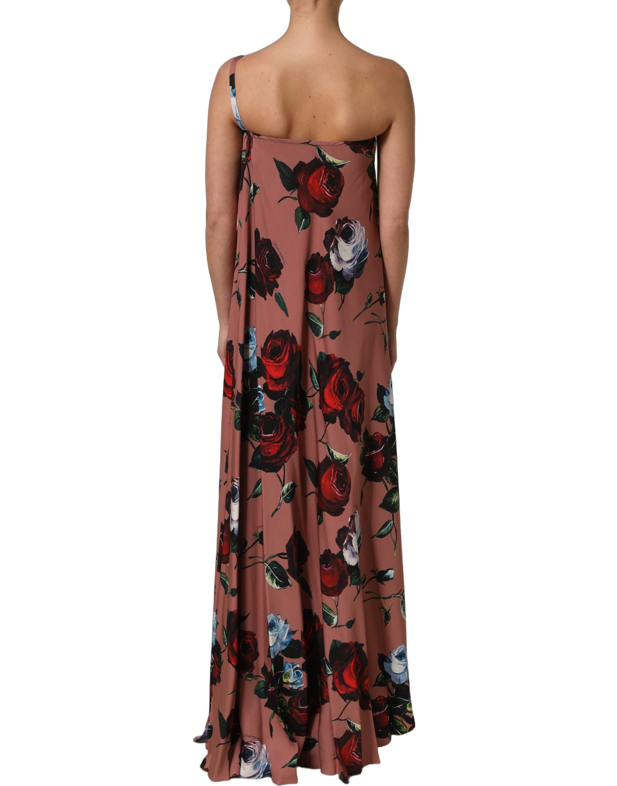 Dolce & Gabbana Dusty Pink Silk Floral One-Shoulder Maxi Dress