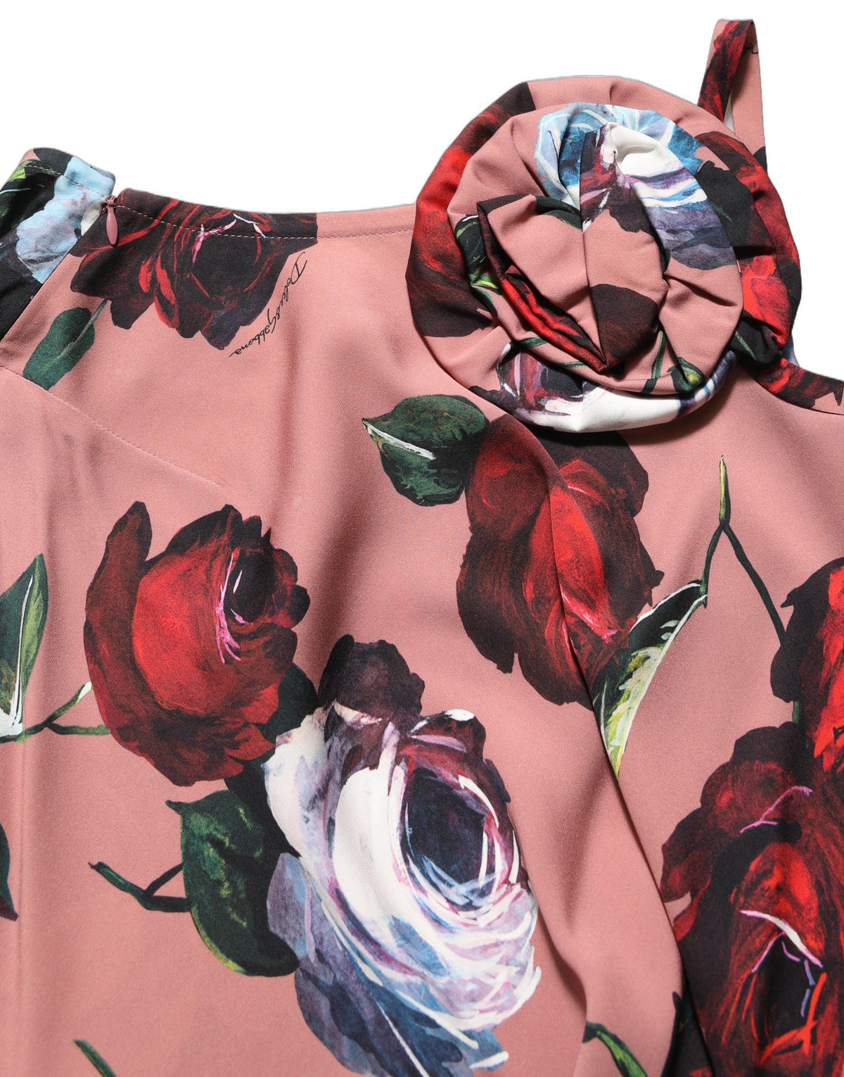 Dolce & Gabbana Dusty Pink Silk Floral One-Shoulder Maxi Dress