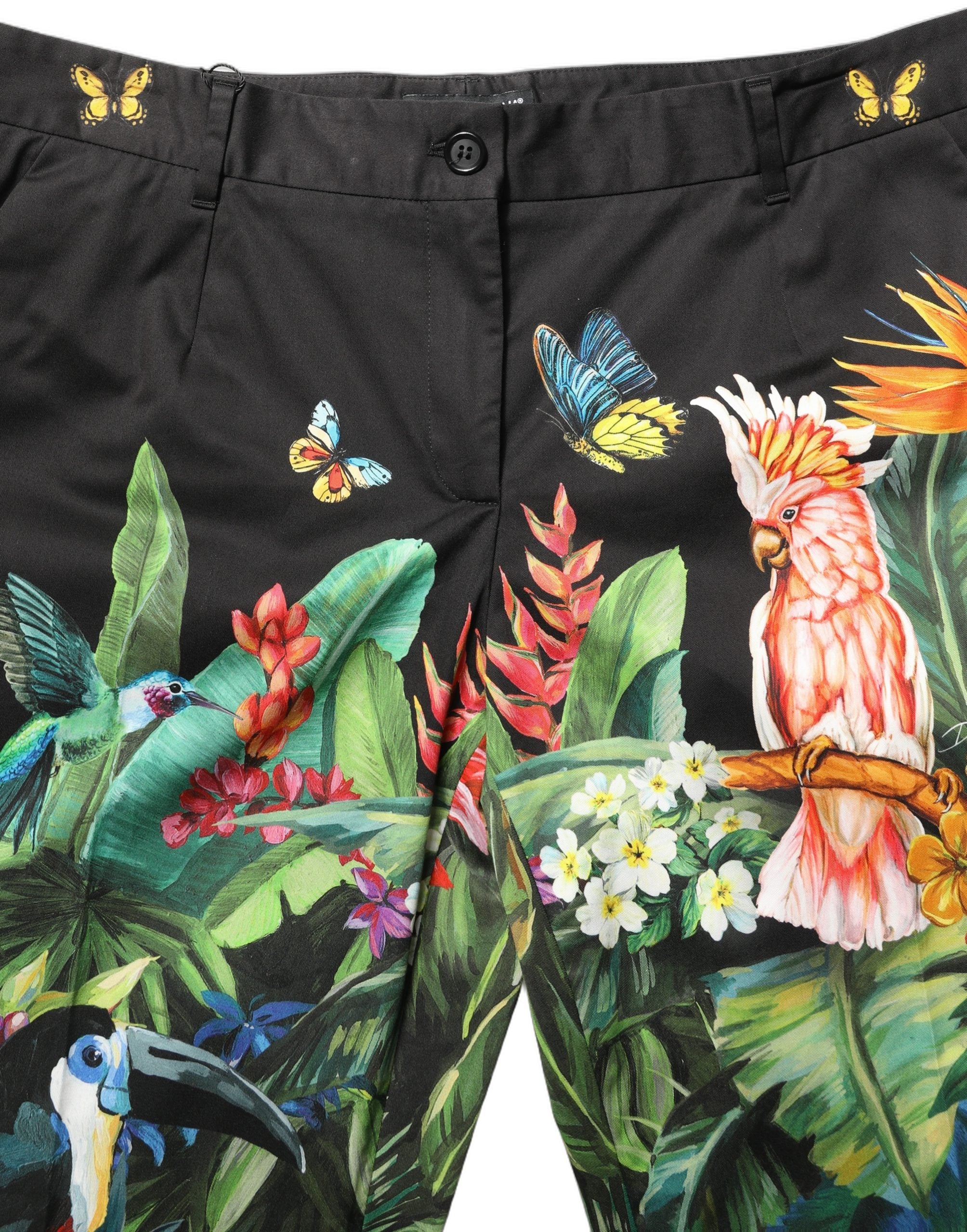 Dolce & Gabbana Black Tropical Print High Waist Pants for Luxury