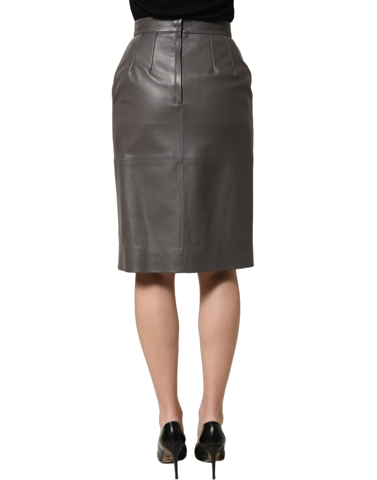 Elevate your wardrobe with the Dolce & Gabbana Gray Leather High Waist Pencil Cut Midi Skirt, a masterpiece of Italian craftsmanship that embodies timeless elegance and luxurious allure.