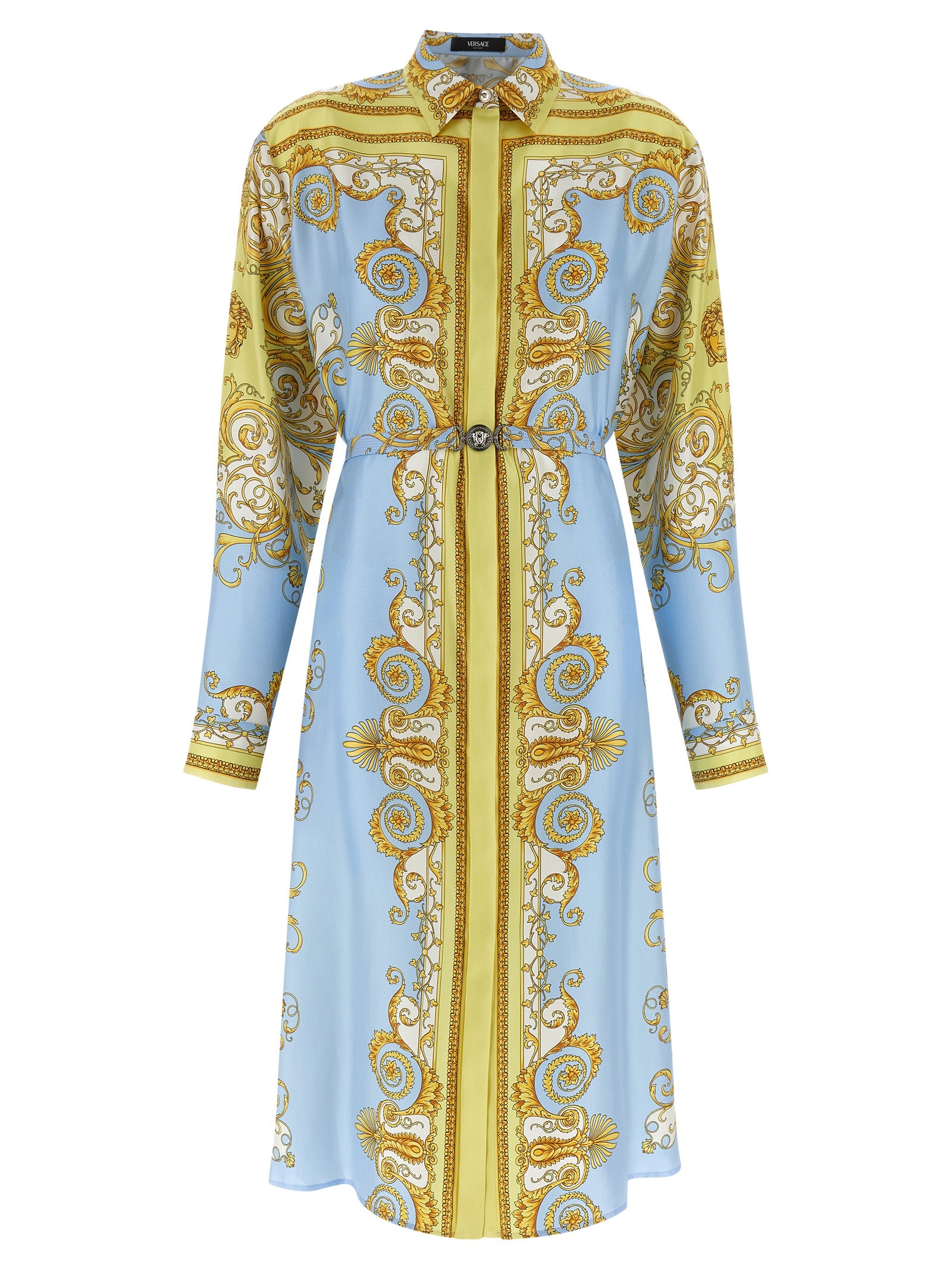 Versace Blue Silk Midi Dress - Exquisite Haute Couture Elegance