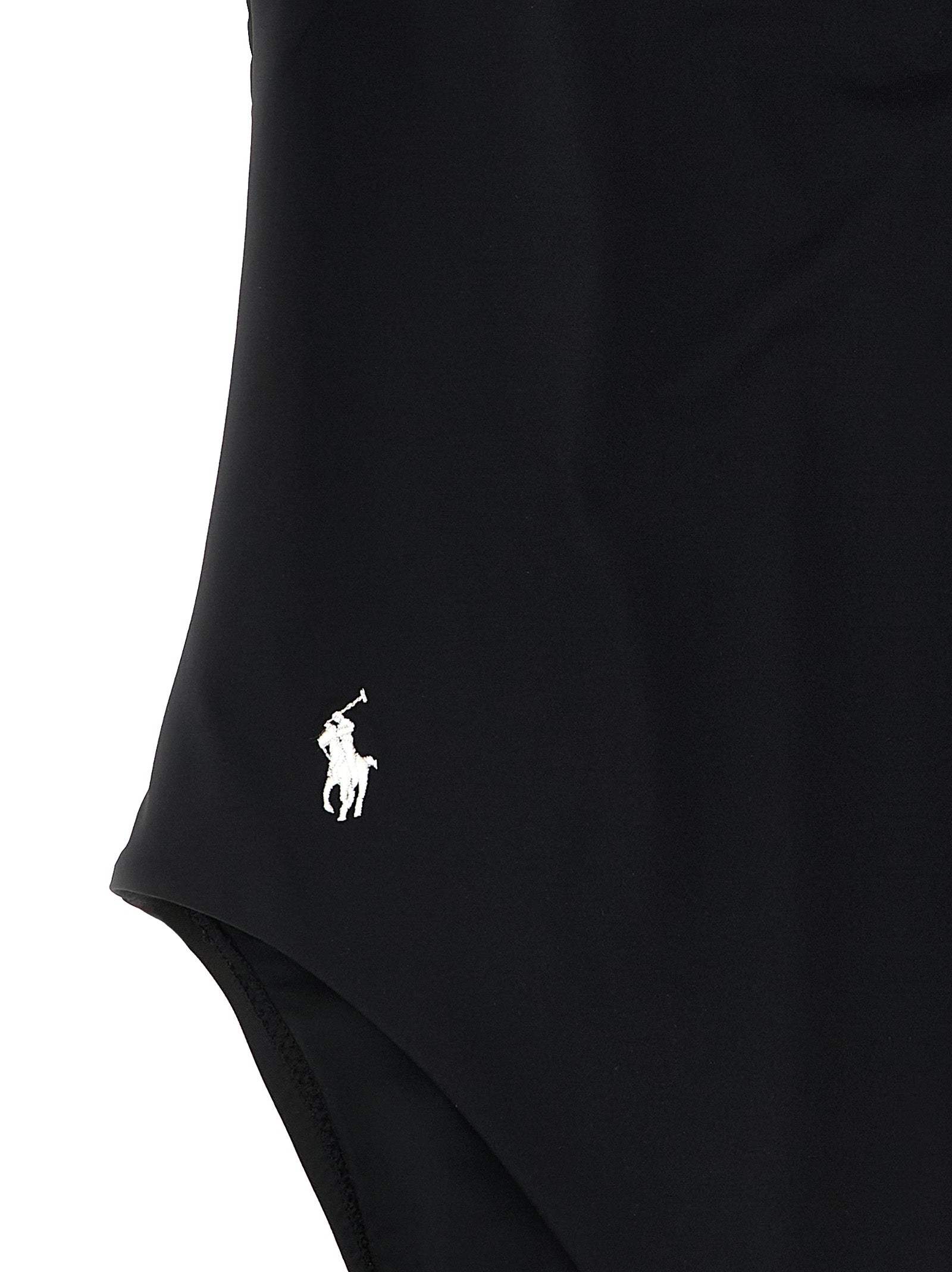 Indulge in the elegance of the Polo Ralph Lauren Black Nylon One-Piece Swimsuit, crafted from sustainable materials, embodying luxury and sophistication for discerning tastes.