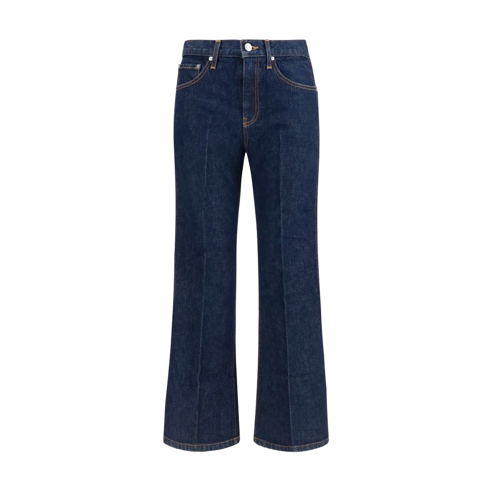 Elevate your wardrobe with Khaite Blue Cotton Flared Jeans, where exquisite craftsmanship meets timeless elegance, perfect for any sophisticated occasion.