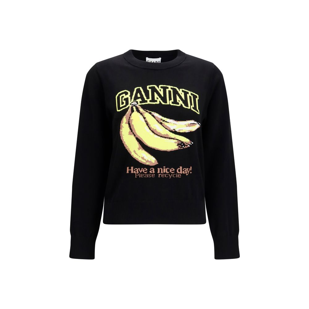 Ganni Black Cotton Sweatshirt - Playful Luxury for All