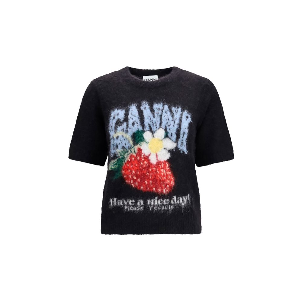 Ganni Black Alpaca-Wool Blend T-Shirt - Luxurious Comfort