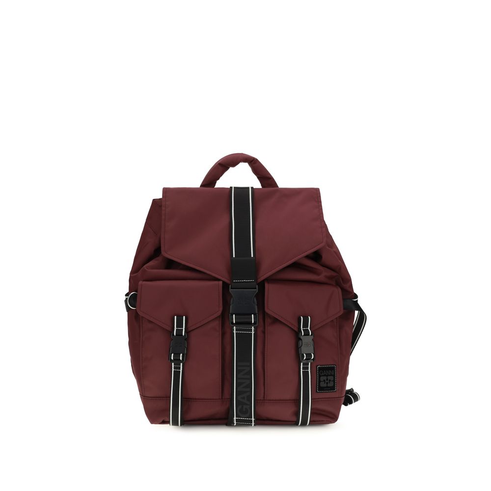 Ganni Bordeaux Recycled Polyamide Backpack - Effortless Elegance