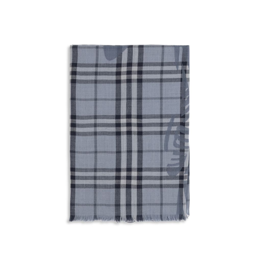 Burberry Blue Wool Oves Aries Foulard - Timeless Luxury Accessory