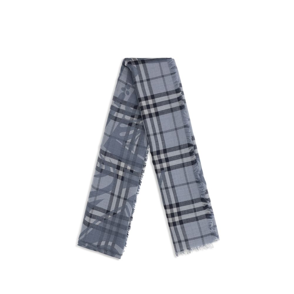 Burberry Blue Wool Oves Aries Foulard - Timeless Luxury Scarf