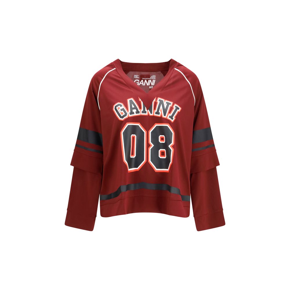 Ganni Bordeaux Double-Layer T-Shirt - Luxe Sportswear Elegance
