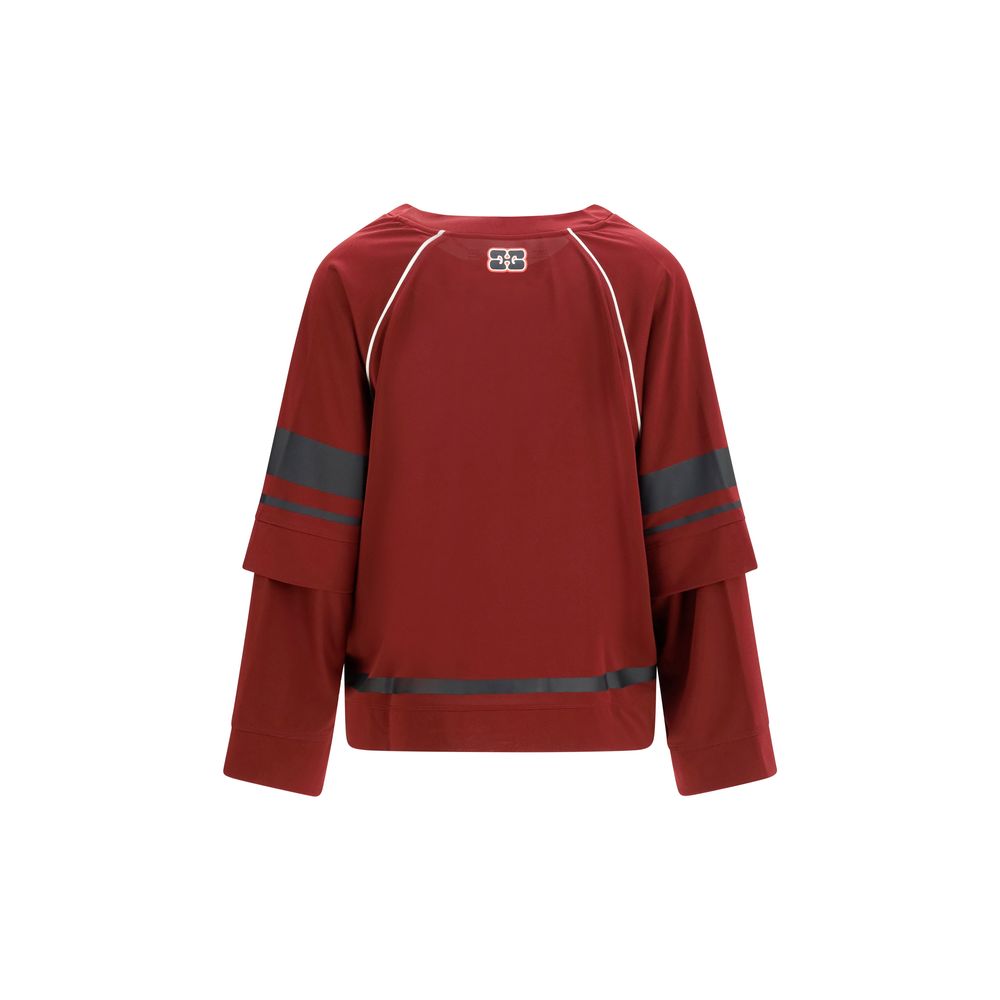 Ganni Bordeaux Double-Layer T-Shirt - Luxe Sportswear Elegance