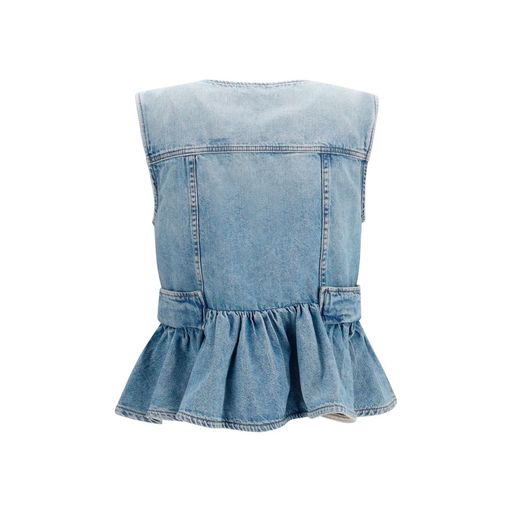 Elevate your wardrobe with the Ganni Blue Cotton Denim Jacket, a masterful blend of contemporary design and feminine allure, perfect for the discerning individual.
