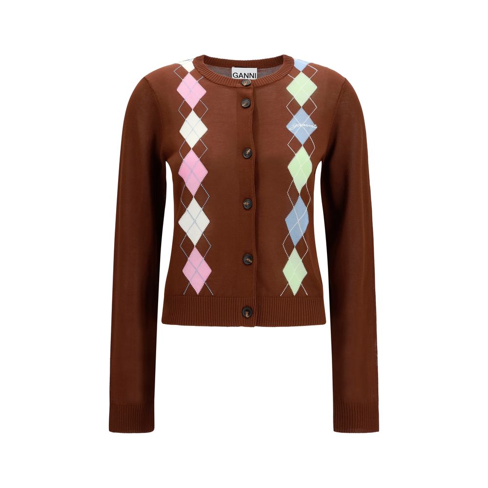 Ganni Brown Cotton Cardigan - Timeless Luxury Fashion
