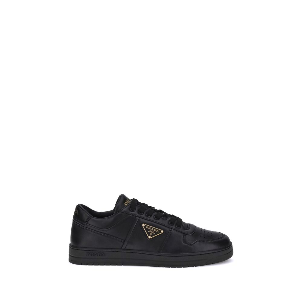 Prada Black Calf Leather Low Top Sneakers for Luxe Living