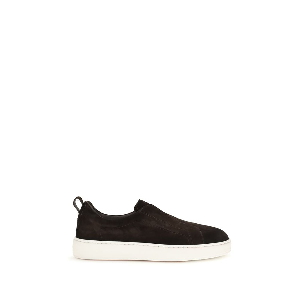 Santoni Brown Calf Leather Bos Taurus Sneakers - Luxury Footwear