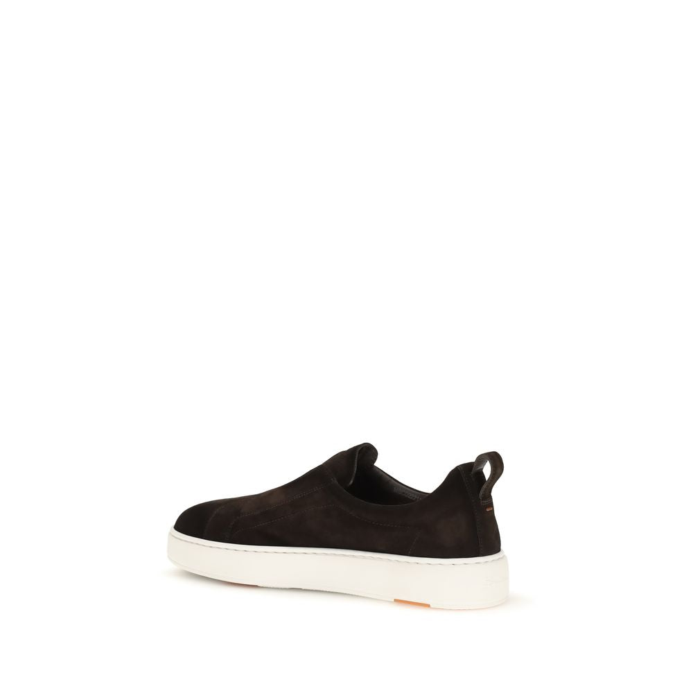Santoni Brown Calf Leather Bos Taurus Sneakers - Luxury Footwear