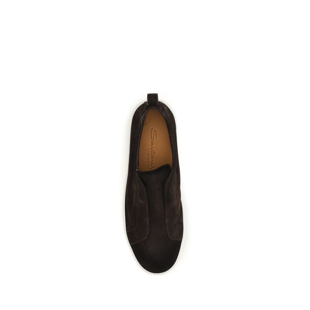 Santoni Brown Calf Leather Bos Taurus Sneakers - Timeless Luxury