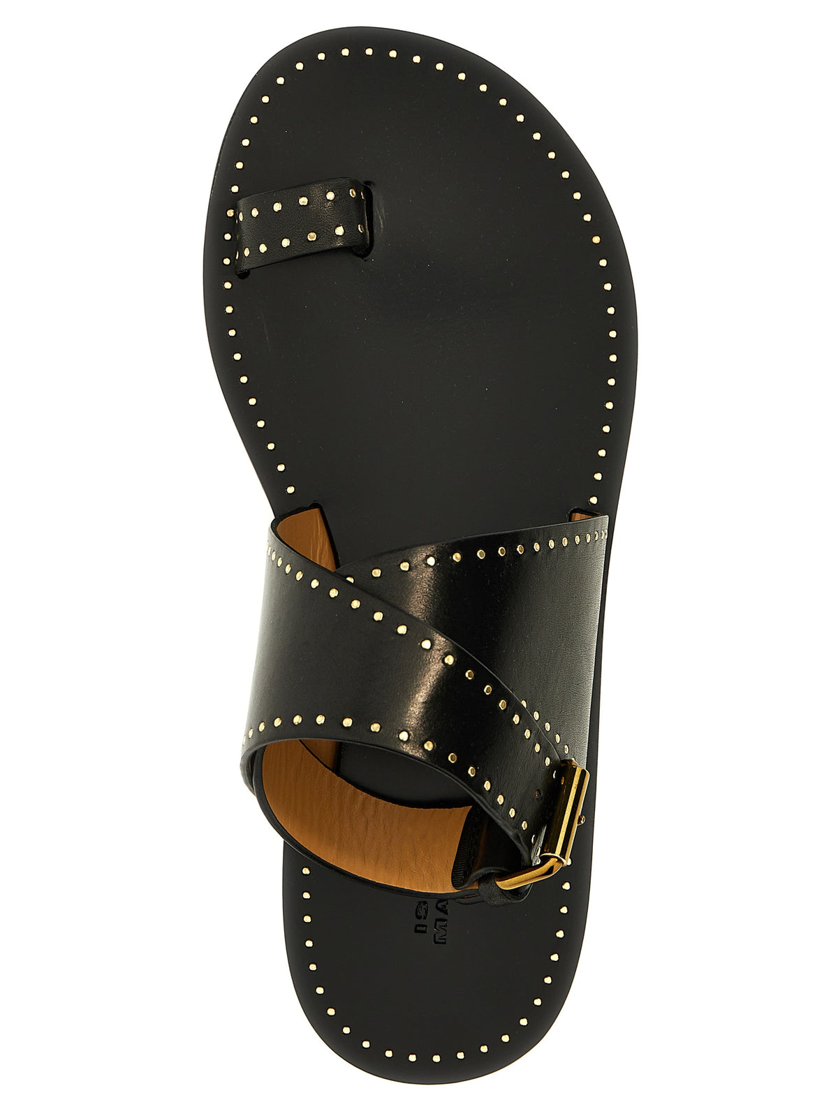 Elevate your style with Isabel Marant Black Calfskin Flat Sandals, where exquisite craftsmanship meets edgy sophistication, perfect for any occasion.