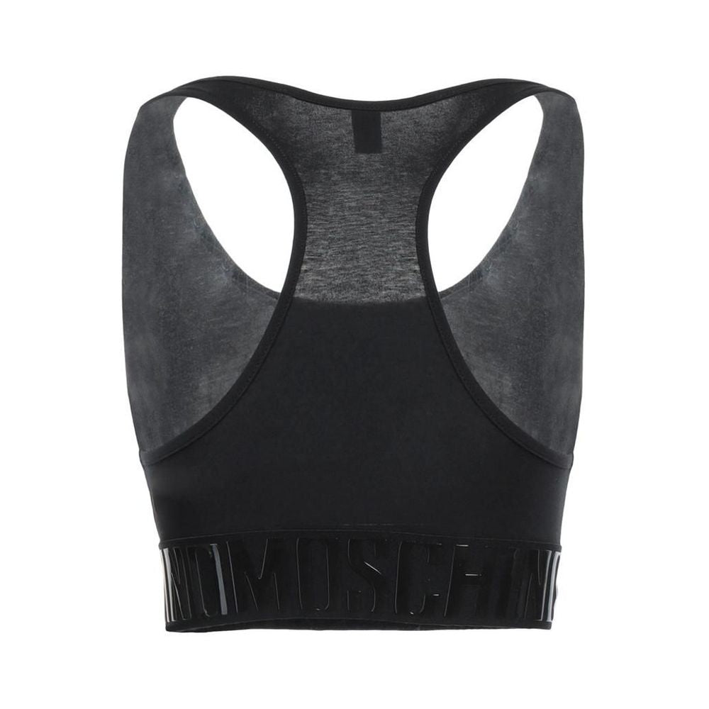 Elevate your activewear with the Moschino Black Cotton Sport Bra, a luxurious blend of comfort and style, perfect for the modern connoisseur of elegance.