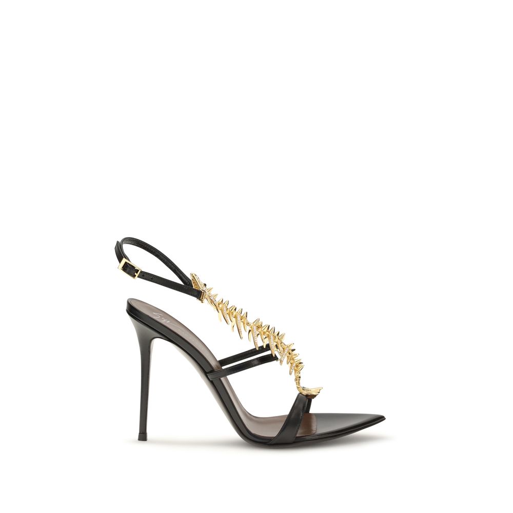 Step into a realm of elegance with Giuseppe Zanotti's Black Calf Leather Bos Taurus Stiletto Heel Sandals, where exquisite Italian craftsmanship meets bold sophistication for the discerning connoisseur.