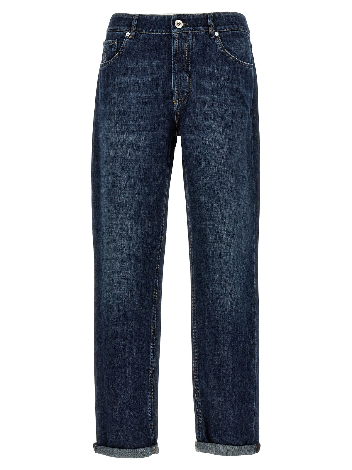 Brunello Cucinelli Blue Cotton Straight-Leg Jeans - Timeless Elegance