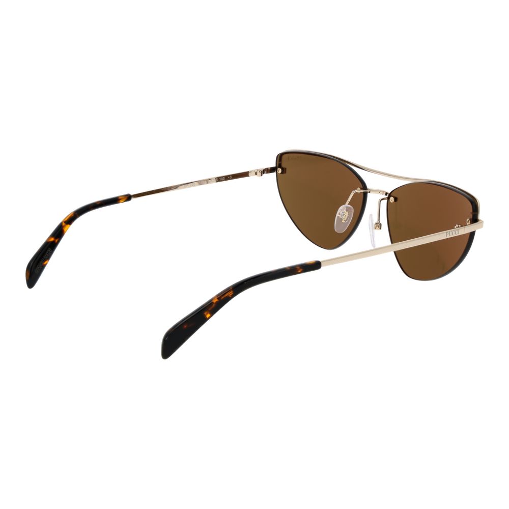Elevate your style with Emilio Pucci Gold Metal Sunglasses, a luxurious blend of cat-eye elegance and mirrored sophistication, perfect for the discerning individual.