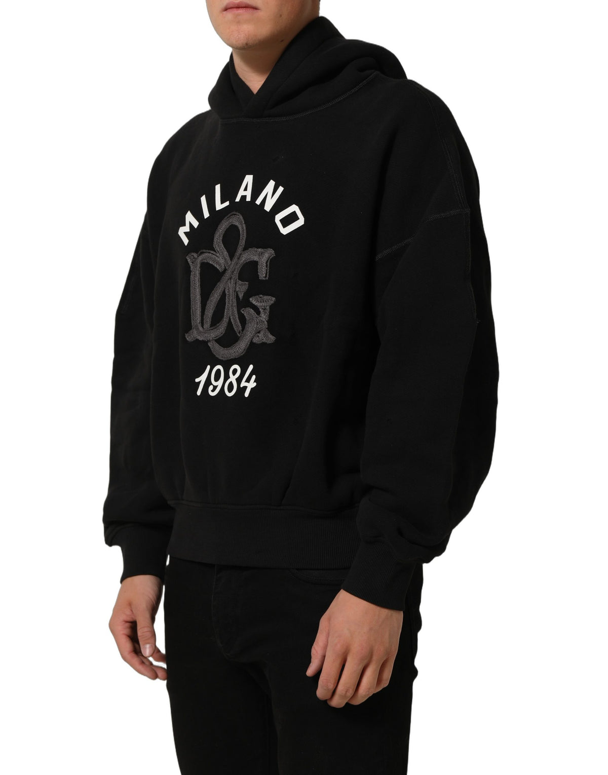 Dolce & Gabbana Black Cotton Milano1984 Print Hoodie Elegance