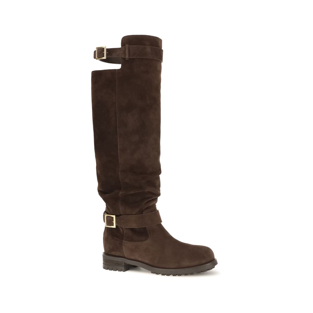 Jimmy Choo Over The Knee Brown Calf Leather Boots - Luxury Fashion