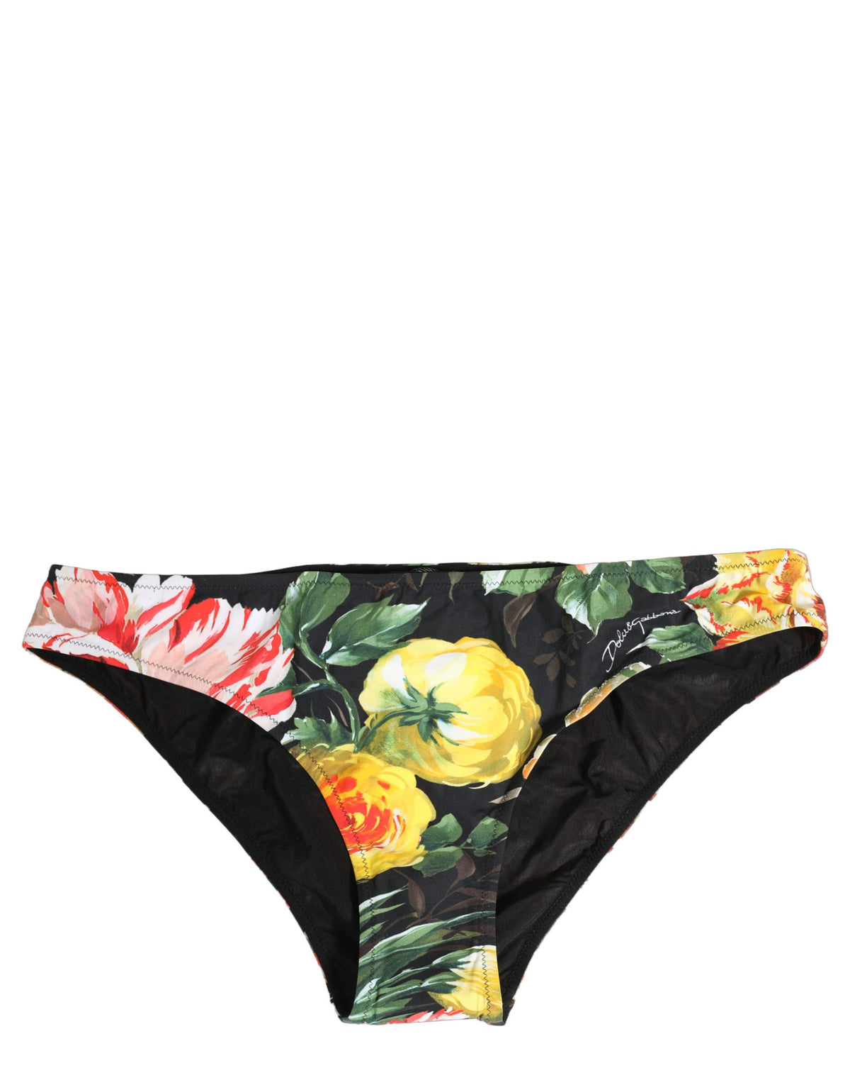 Dolce & Gabbana Black Floral Print Bikini Bottom - Luxury Swimwear