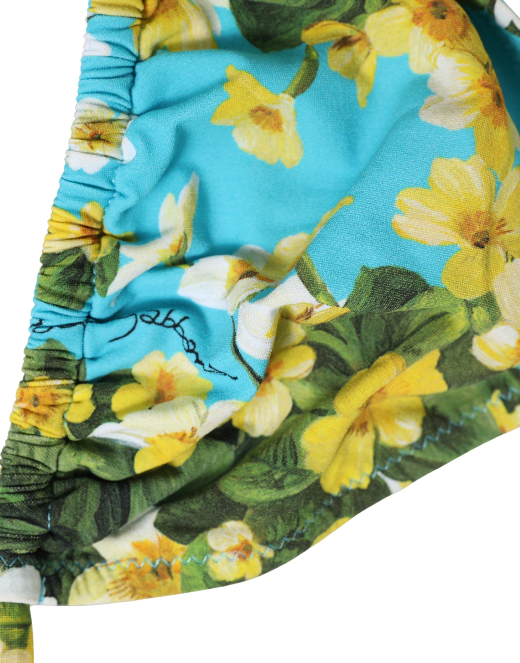 Dolce & Gabbana Blue Floral Halter Bikini Top - Luxury Swimwear