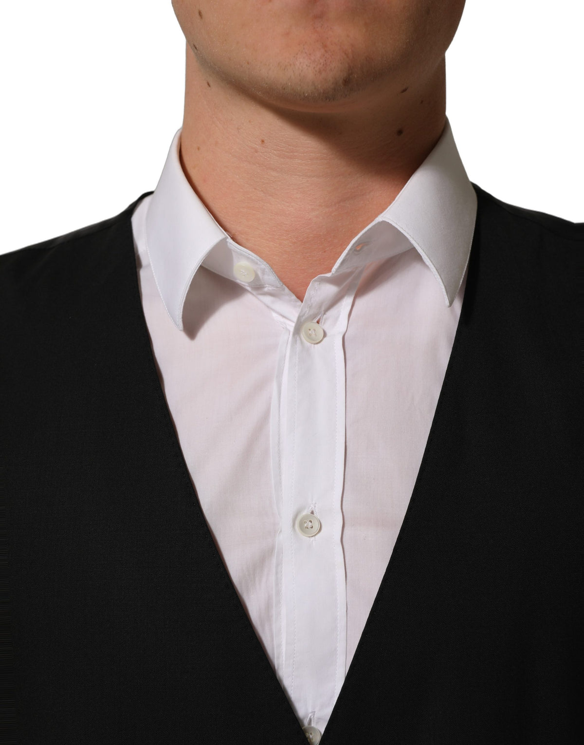 Dolce & Gabbana Black Wool Stretch Waistcoat for Timeless Elegance
