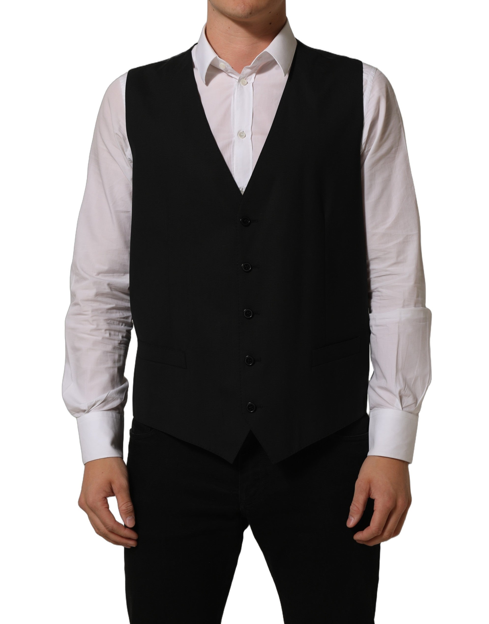 Dolce & Gabbana Black Wool Waistcoat - Timeless Luxury Elegance