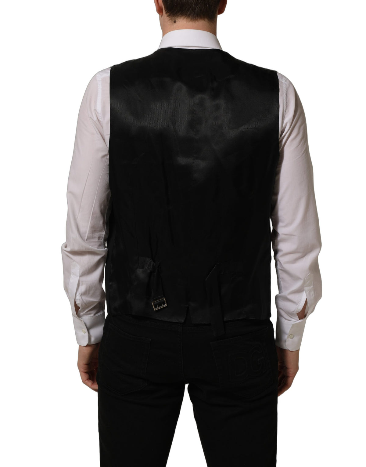 Dolce & Gabbana Black Wool Stretch Waistcoat for Elegant Sophistication