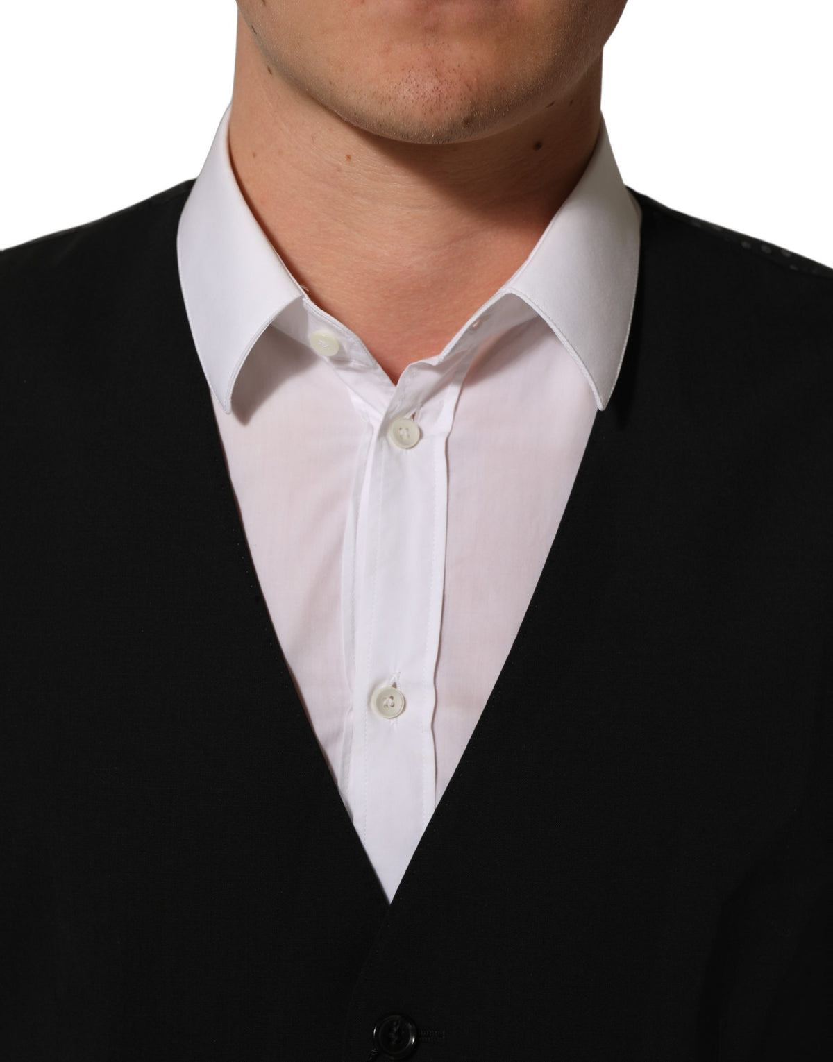 Dolce & Gabbana Black Wool Stretch Waistcoat for Timeless Elegance