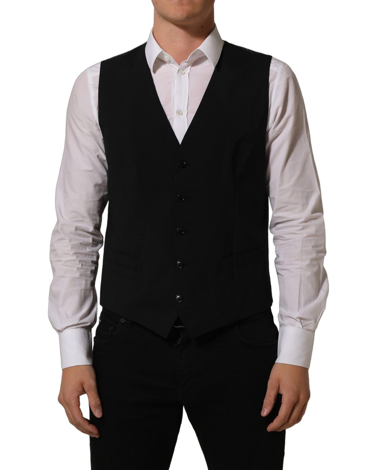 Dolce & Gabbana Black Wool Stretch Waistcoat for Timeless Elegance