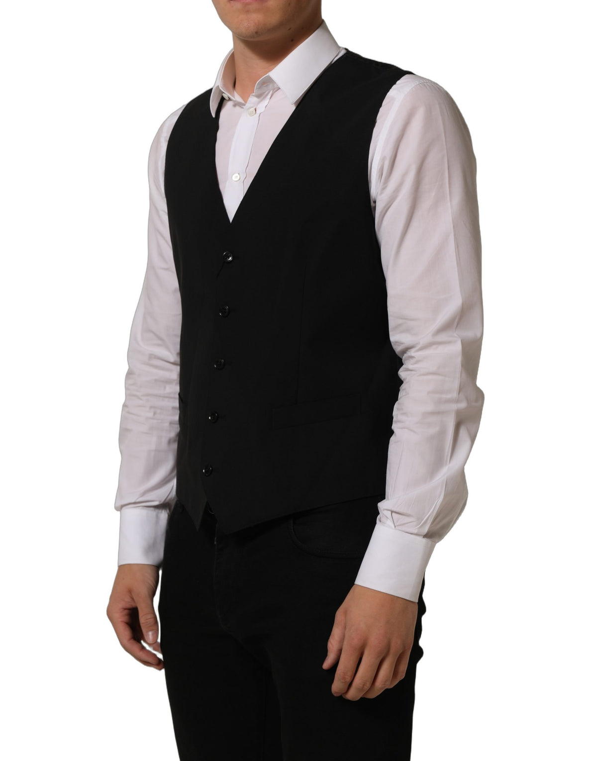 Dolce & Gabbana Black Wool Stretch Waistcoat for Timeless Elegance